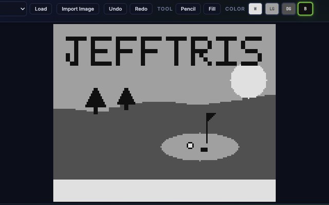 Screenshot of the GBForge Tetris title screen editor