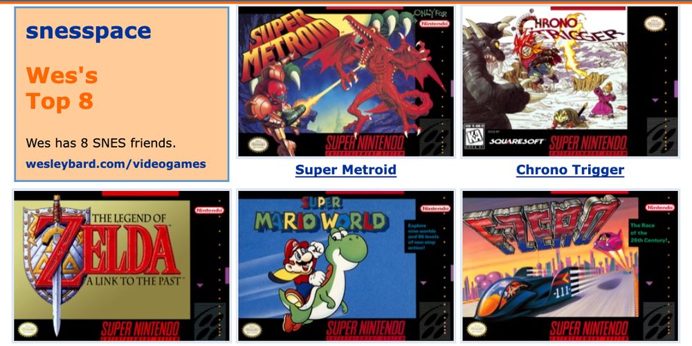 An example Top 8 picture: a snesspace title tile and SNES covers